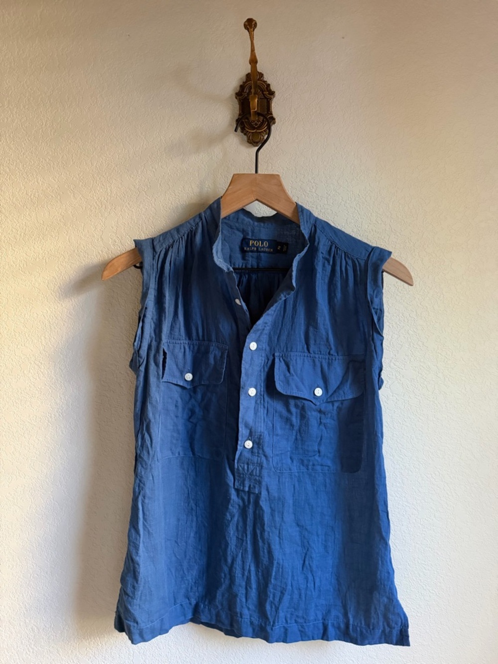 Polo by Ralph Lauren Blue Sleeveless Button-Down Shirt